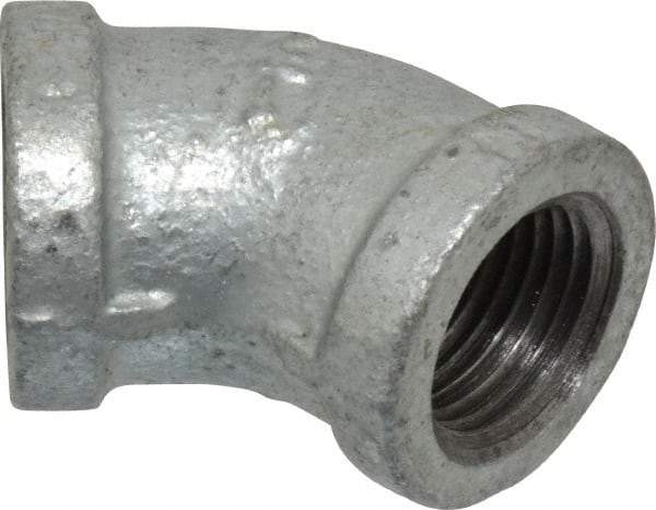B&K Mueller - Class 150, 1/2" Galvanized Pipe 45° Elbow - Threaded, Malleable Iron - Benchmark Tooling