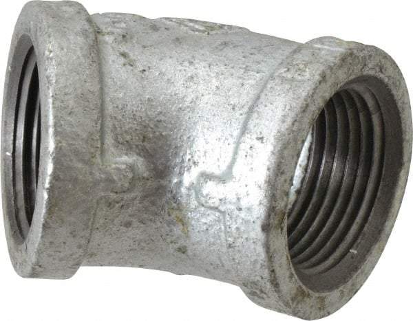 B&K Mueller - Class 150, 1" Galvanized Pipe 45° Elbow - Threaded, Malleable Iron - Benchmark Tooling