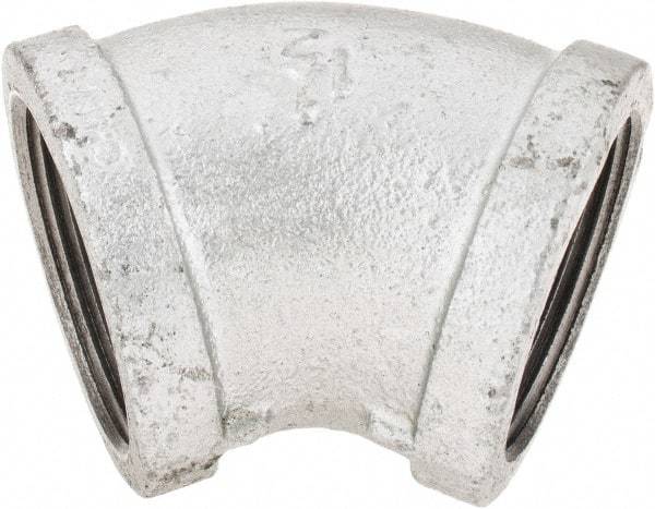B&K Mueller - Class 150, 1-1/2" Galvanized Pipe 45° Elbow - Threaded, Malleable Iron - Benchmark Tooling