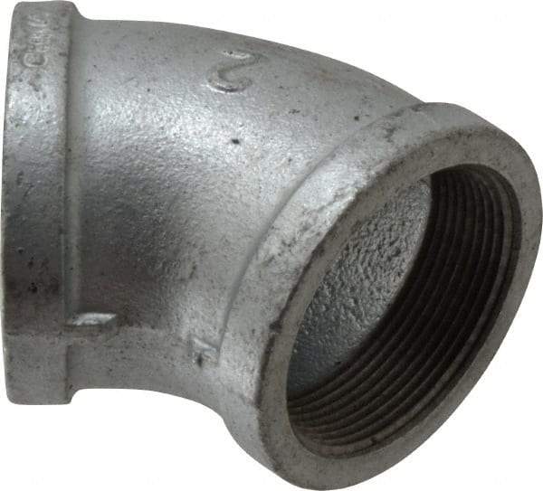 B&K Mueller - Class 150, 2" Galvanized Pipe 45° Elbow - Threaded, Malleable Iron - Benchmark Tooling