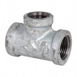 B&K Mueller - Class 150, 1/2 x 3/8" Galvanized Pipe Reducing Tee - Threaded, Malleable Iron - Benchmark Tooling
