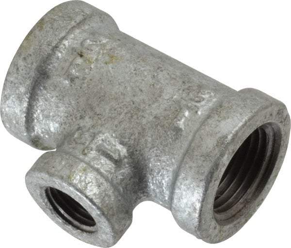 B&K Mueller - Class 150, 1/2 x 1/4" Galvanized Pipe Reducing Tee - Threaded, Malleable Iron - Benchmark Tooling