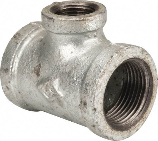 B&K Mueller - Class 150, 1 x 1/2" Galvanized Pipe Reducing Tee - Threaded, Malleable Iron - Benchmark Tooling