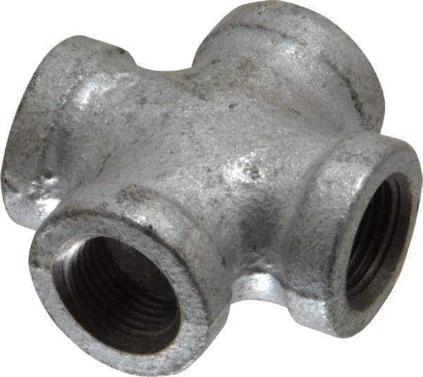B&K Mueller - Class 150, 3/8" Galvanized Pipe Cross - Threaded, Malleable Iron - Benchmark Tooling