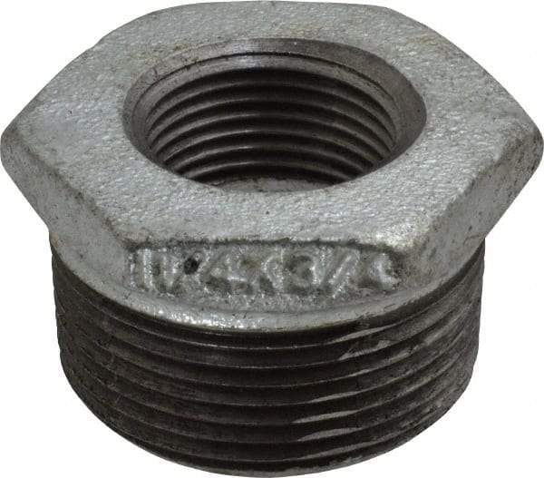 B&K Mueller - Class 150, 1-1/4 x 3/4" Galvanized Pipe Hex Bushing - Threaded, Malleable Iron - Benchmark Tooling