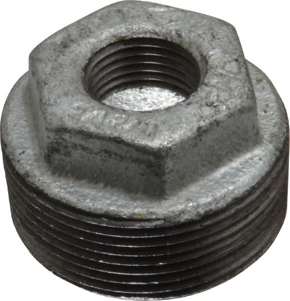 B&K Mueller - Class 150, 1-1/2 x 1/2" Galvanized Pipe Hex Bushing - Threaded, Malleable Iron - Benchmark Tooling