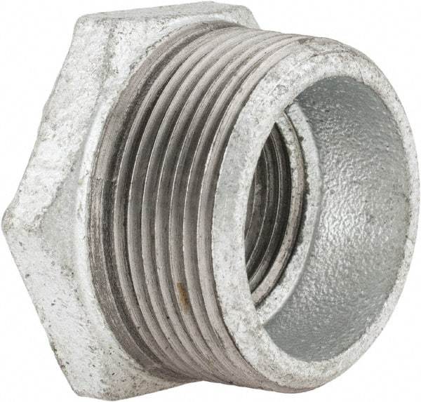 B&K Mueller - Class 150, 1-1/2 x 1" Galvanized Pipe Hex Bushing - Threaded, Malleable Iron - Benchmark Tooling