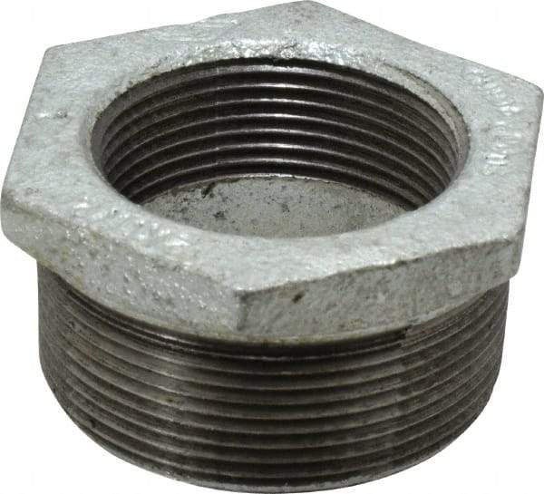 B&K Mueller - Class 150, 2 x 1-1/2" Galvanized Pipe Hex Bushing - Threaded, Malleable Iron - Benchmark Tooling