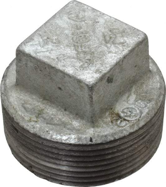 B&K Mueller - Class 150, 1-1/2" Galvanized Pipe Square Plug - Threaded, Malleable Iron - Benchmark Tooling