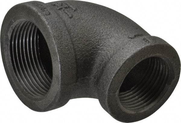 B&K Mueller - Size 1-1/4 x 1", Class 150, Malleable Iron Black Pipe 90° Reducing Elbow - 150 psi, Threaded End Connection - Benchmark Tooling