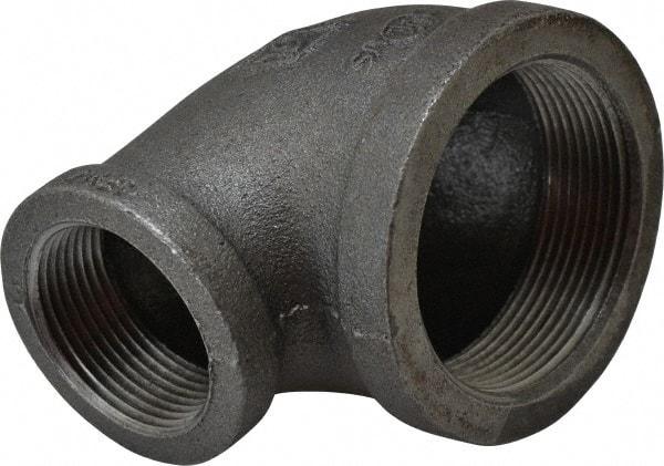 B&K Mueller - Size 2 x 1-1/4", Class 150, Malleable Iron Black Pipe 90° Reducing Elbow - 150 psi, Threaded End Connection - Benchmark Tooling