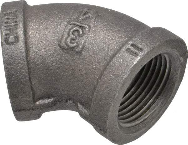 B&K Mueller - Size 3/4", Class 150, Malleable Iron Black Pipe 45° Elbow - 150 psi, Threaded End Connection - Benchmark Tooling