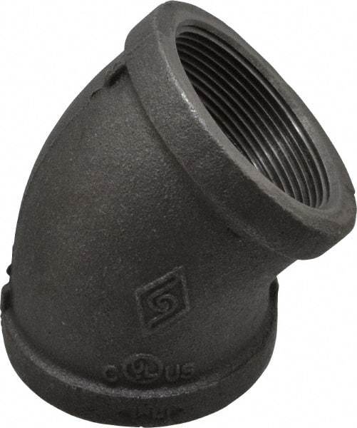 B&K Mueller - Size 2", Class 150, Malleable Iron Black Pipe 45° Elbow - 150 psi, Threaded End Connection - Benchmark Tooling