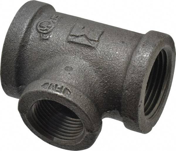 B&K Mueller - Size 1 x 3/4", Class 150, Malleable Iron Black Pipe Reducing Tee - 150 psi, Threaded End Connection - Benchmark Tooling