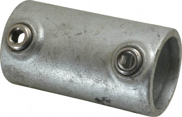 PRO-SAFE - 1-1/4" Pipe, Malleable Iron Straight Coupling Pipe Rail Fitting - Galvanized Finish - Benchmark Tooling