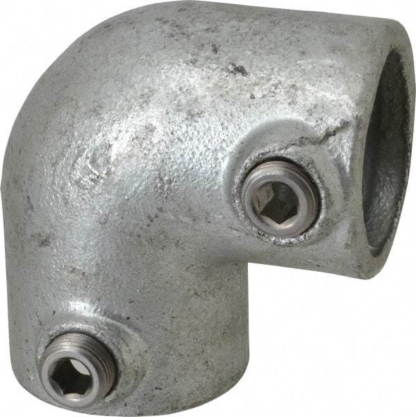 PRO-SAFE - 1-1/4" Pipe, 90° Elbow, Malleable Iron Elbow Pipe Rail Fitting - Galvanized Finish - Benchmark Tooling