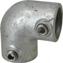 PRO-SAFE - 1-1/4" Pipe, 90° Elbow, Malleable Iron Elbow Pipe Rail Fitting - Galvanized Finish - Benchmark Tooling