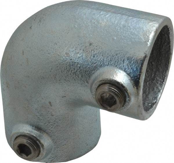 PRO-SAFE - 1-1/2" Pipe, 90° Elbow, Malleable Iron Elbow Pipe Rail Fitting - Galvanized Finish - Benchmark Tooling