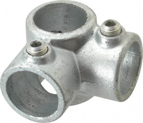 PRO-SAFE - 1" Pipe, Two Socket Tee, Malleable Iron Tee Pipe Rail Fitting - Galvanized Finish - Benchmark Tooling
