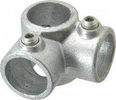 PRO-SAFE - 1" Pipe, Two Socket Tee, Malleable Iron Tee Pipe Rail Fitting - Galvanized Finish - Benchmark Tooling