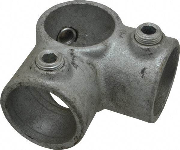 PRO-SAFE - 1-1/4" Pipe, Two Socket Tee, Malleable Iron Tee Pipe Rail Fitting - Galvanized Finish - Benchmark Tooling