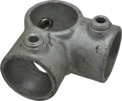 PRO-SAFE - 1-1/4" Pipe, Two Socket Tee, Malleable Iron Tee Pipe Rail Fitting - Galvanized Finish - Benchmark Tooling