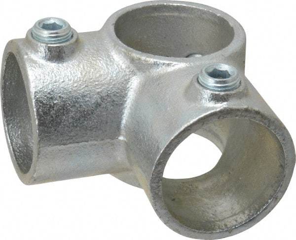 PRO-SAFE - 1-1/2" Pipe, Two Socket Tee, Malleable Iron Tee Pipe Rail Fitting - Galvanized Finish - Benchmark Tooling