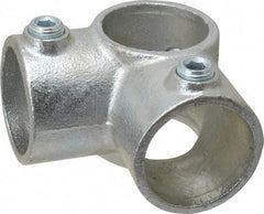 PRO-SAFE - 1-1/2" Pipe, Two Socket Tee, Malleable Iron Tee Pipe Rail Fitting - Galvanized Finish - Benchmark Tooling