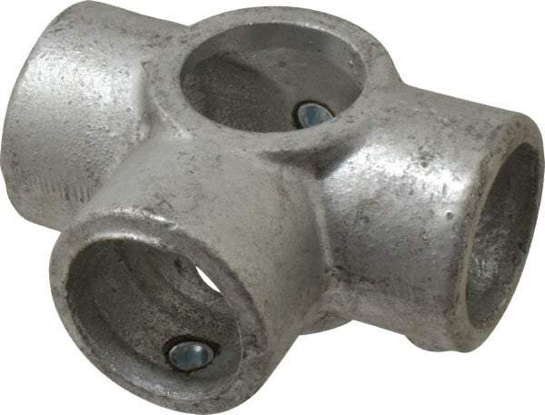 PRO-SAFE - 1-1/4" Pipe, Side Outlet Tee, Malleable Iron Tee Pipe Rail Fitting - Galvanized Finish - Benchmark Tooling