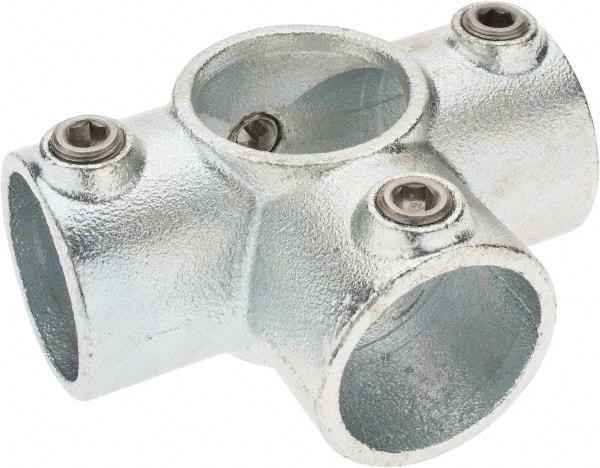 PRO-SAFE - 1-1/2" Pipe, Side Outlet Tee, Malleable Iron Tee Pipe Rail Fitting - Galvanized Finish - Benchmark Tooling