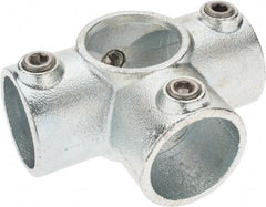 PRO-SAFE - 1-1/2" Pipe, Side Outlet Tee, Malleable Iron Tee Pipe Rail Fitting - Galvanized Finish - Benchmark Tooling