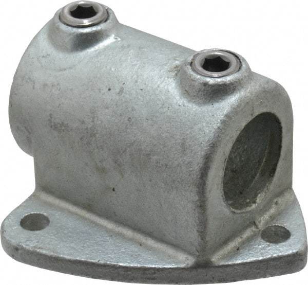 PRO-SAFE - 1-1/4" Pipe, Two Socket Tee, Wall Mount Flange, Malleable Iron Flange Pipe Rail Fitting - Galvanized Finish - Benchmark Tooling