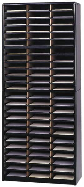 Safco - 32-1/4" Wide x 75" High x 13-1/2" Deep Steel Document Organizer - 72 Compartments, Black, 9-3/4" Wide x 2-1/2" High x 12-1/2" Deep Compartment - Benchmark Tooling