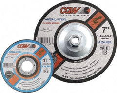 Camel Grinding Wheels - 24 Grit, 5" Wheel Diam, 1/4" Wheel Thickness, Type 27 Depressed Center Wheel - Coarse Grade, Aluminum Oxide, Resinoid Bond, 12,250 Max RPM - Benchmark Tooling