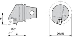 Kennametal - Left Hand Cut, Size KM32, CN.. Insert Compatiblity, External Modular Turning & Profiling Cutting Unit Head - 22mm Ctr to Cutting Edge, 35mm Head Length, Through Coolant, Series Kenlever - Benchmark Tooling