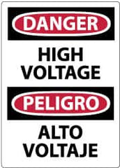 NMC - Accident Prevention Label, Header: DANGER - Legend: Danger - High Voltage, English & Spanish, Black, Red & White, 3" Long x 5" High, Sign Muscle Finish - Benchmark Tooling