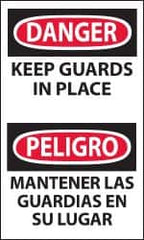 NMC - Accident Prevention Label, Header: DANGER - Legend: Danger - Keep Guards in Place, English & Spanish, Black, Red & White, 3" Long x 5" High, Sign Muscle Finish - Benchmark Tooling