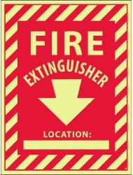 NMC - Fire Extinguisher Location: ____, Pressure Sensitive Vinyl Fire Sign - 9" Wide x 12" High, Glow-in-the-Dark - Benchmark Tooling