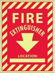 NMC - Fire Extinguisher Location: ____, Pressure Sensitive Vinyl Fire Sign - 9" Wide x 12" High, Glow-in-the-Dark - Benchmark Tooling