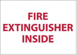 NMC - Fire Extinguisher Inside, Pressure Sensitive Vinyl Fire Sign - 9" Wide x 6" High, Glow-in-the-Dark - Benchmark Tooling