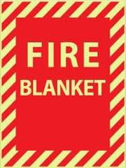 NMC - Fire Blanket, Pressure Sensitive Vinyl Fire Sign - 9" Wide x 12" High, Glow-in-the-Dark - Benchmark Tooling
