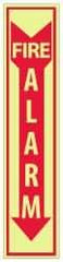 NMC - Fire Alarm, Pressure Sensitive Vinyl Fire Sign - 4" Wide x 18" High, Glow-in-the-Dark - Benchmark Tooling
