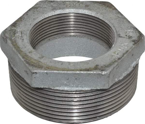 Made in USA - Class 150, 3 x 2" Galvanized Pipe Hex Bushing - Threaded, Malleable Iron - Benchmark Tooling