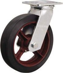 Hamilton - 8" Diam x 2" Wide x 9-1/2" OAH Top Plate Mount Swivel Caster - Rubber Mold on Cast Iron, 500 Lb Capacity, Straight Roller Bearing, 4 x 4-1/2" Plate - Benchmark Tooling