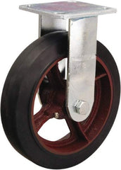 Hamilton - 8" Diam x 2" Wide x 9-1/2" OAH Top Plate Mount Rigid Caster - Rubber Mold on Cast Iron, 500 Lb Capacity, Straight Roller Bearing, 4 x 4-1/2" Plate - Benchmark Tooling