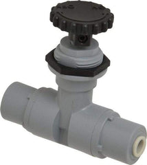 Specialty Mfr - 1/4" Pipe, Inline Needle Valve - EPDM Seal, Push To Connect x Push To Connect Ends, PVC Valve, 125 Max psi - Benchmark Tooling