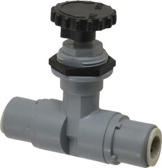 Specialty Mfr - 3/8" Pipe, Inline Needle Valve - EPDM Seal, Push To Connect x Push To Connect Ends, PVC Valve, 125 Max psi - Benchmark Tooling