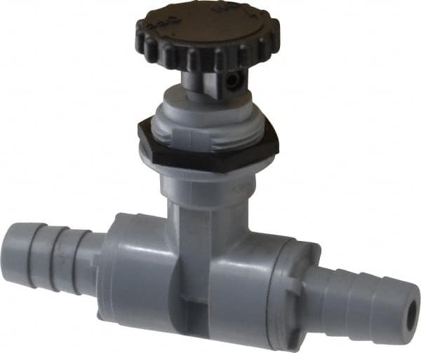 Specialty Mfr - 1/2" Pipe, Inline Needle Valve - EPDM Seal, Barbed x Barbed Ends, PVC Valve, 125 Max psi - Benchmark Tooling