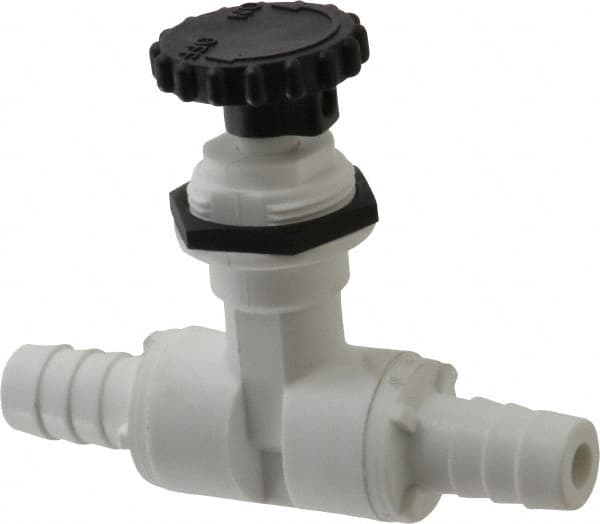 Specialty Mfr - 1/2" Pipe, Inline Needle Valve - PTFE Seal, Barbed x Barbed Ends, Polypropylene Valve, 125 Max psi - Benchmark Tooling