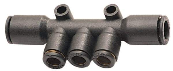Legris - 8 x 4mm Outside Diam, Nylon Push-to-Connect Multiple Tee with Mounting Holes - 290 Max psi, Black - Benchmark Tooling